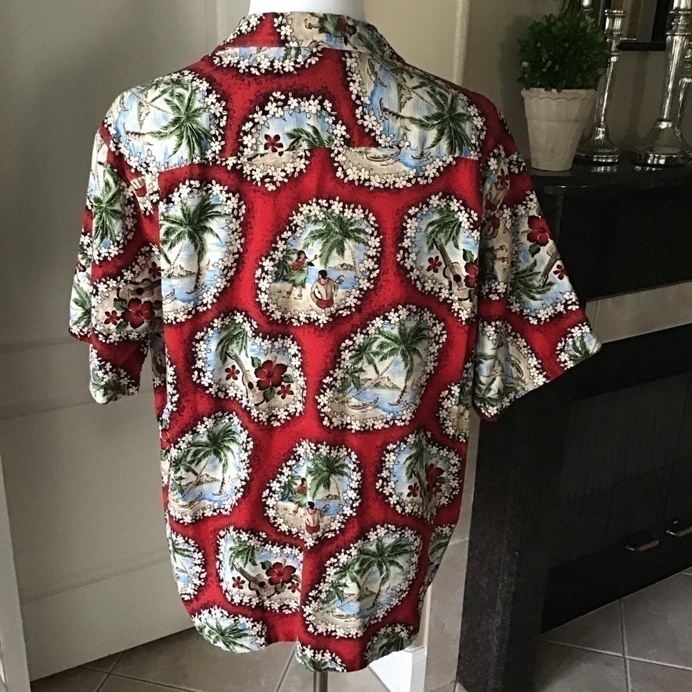 Hawaiian Shirt 2XL 100% Cotton Men's Hula Girls Red Beach Hana Fashion Vintage - Picture 3 of 12